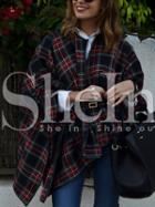 Shein Black Plaid Collarless Asymmetric Coat