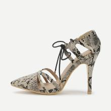 Shein Lace Up Pointed Toe Pu Pumps