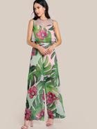 Shein Mesh Sweetheart Pleated Tropical Top And Palazzo Pants Set