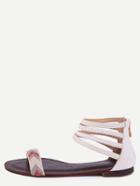 Shein White Geometric Pattern Zipper Ankle Strap Flat Sandals