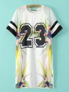 Shein White Letter Printed Stripe Trimmed Casual Dress