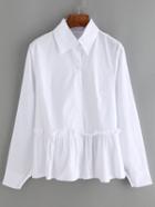 Shein White Lapel Long Sleeve Ruched Blouse