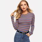 Shein Rib-knit Colorful Striped T-shirt