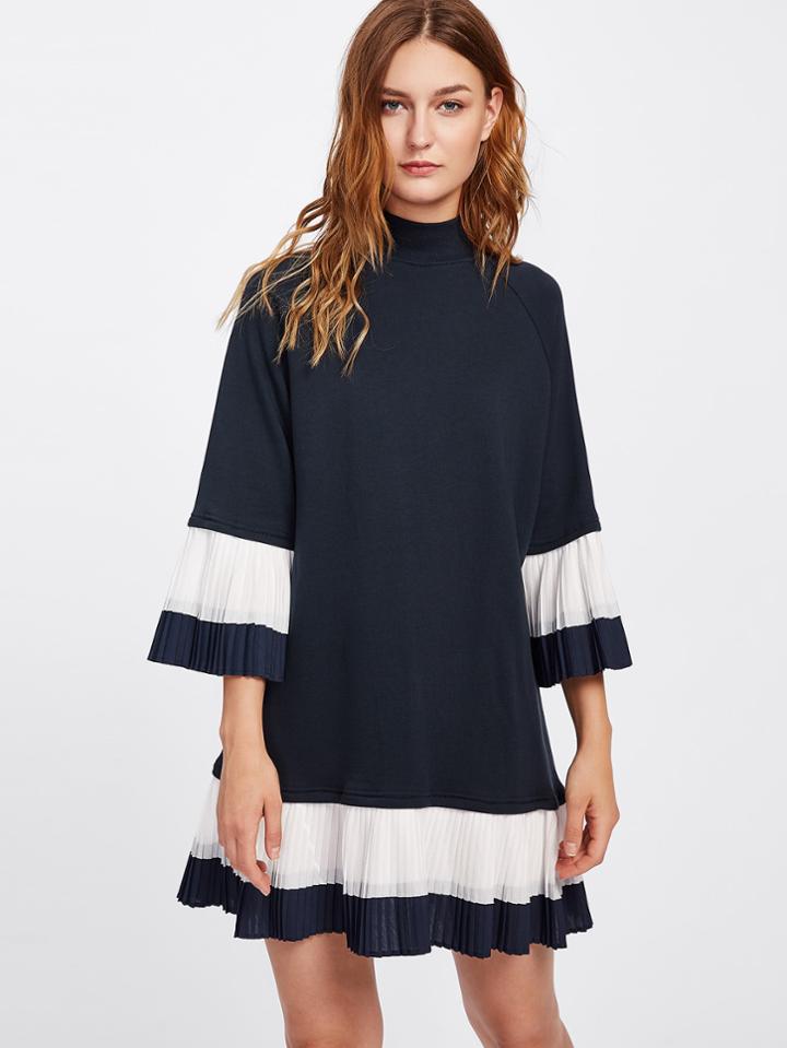 Shein Contrast Stripe Ruffle Dress