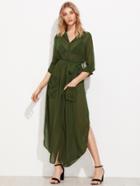 Shein Self Tie Curved Hem Chiffon Shirt Dress