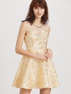 Shein Gold Embroidery Contrast Mesh Shoulder Flare Dress