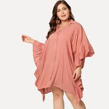 Shein Plus Ruffle Trim Batwing Sleeve Shirt Dress