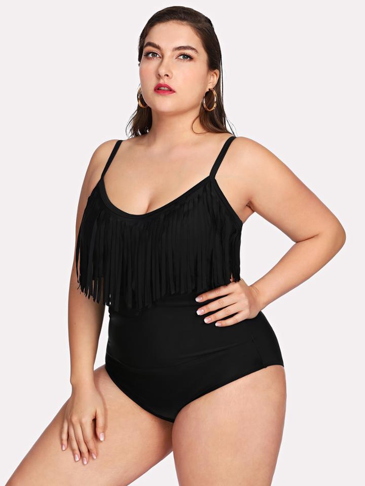 Shein Adjustable Straps Fringe Swimsuit