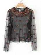 Shein Embroidered Mesh Blouse