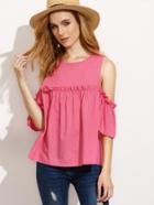 Shein Hot Pink Ruffle Cold Shoulder Blouse