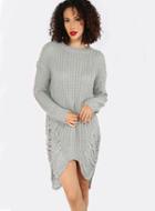 Shein Grey Drop Shoulder Ripped High Low Sweater Dress