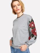 Shein Pearl And Embroidery Detail Drop Shoulder Pullover