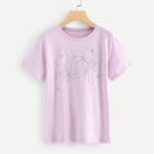 Shein Pearl Beaded Embroidery Planet Tee