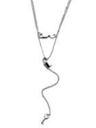 Shein Silver Plated Layered Lock Key Y Necklace