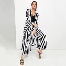 Shein Striped Print Drawstring Waist Top And Palazzo Pants Set