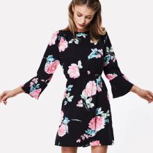 Shein Floral Print Keyhole Back Dress