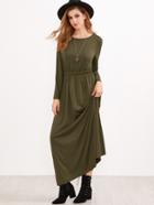 Shein Army Green Elastic Waist Maxi Dress