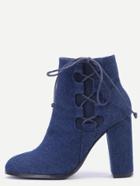 Shein Denim Color Faux Suede Lace Up Side High Heel Boots