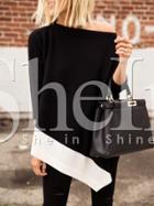 Shein Black Contrast Hem Asymmetric T-shirt