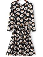 Shein Daisy Print Belt A-line Dress