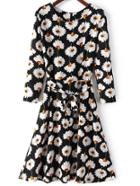 Shein Daisy Print Belt A-line Dress