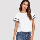 Shein Contrast Wave Lace Trim Layered Ruffle Sleeve Top