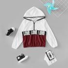 Shein Girls Letter Print Color Block Hooded Jacket