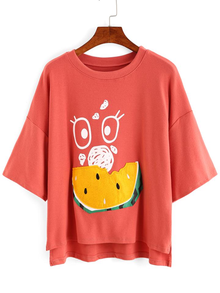 Shein Watermelon Patch Drop Sleeve T-shirt