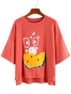 Shein Watermelon Patch Drop Sleeve T-shirt
