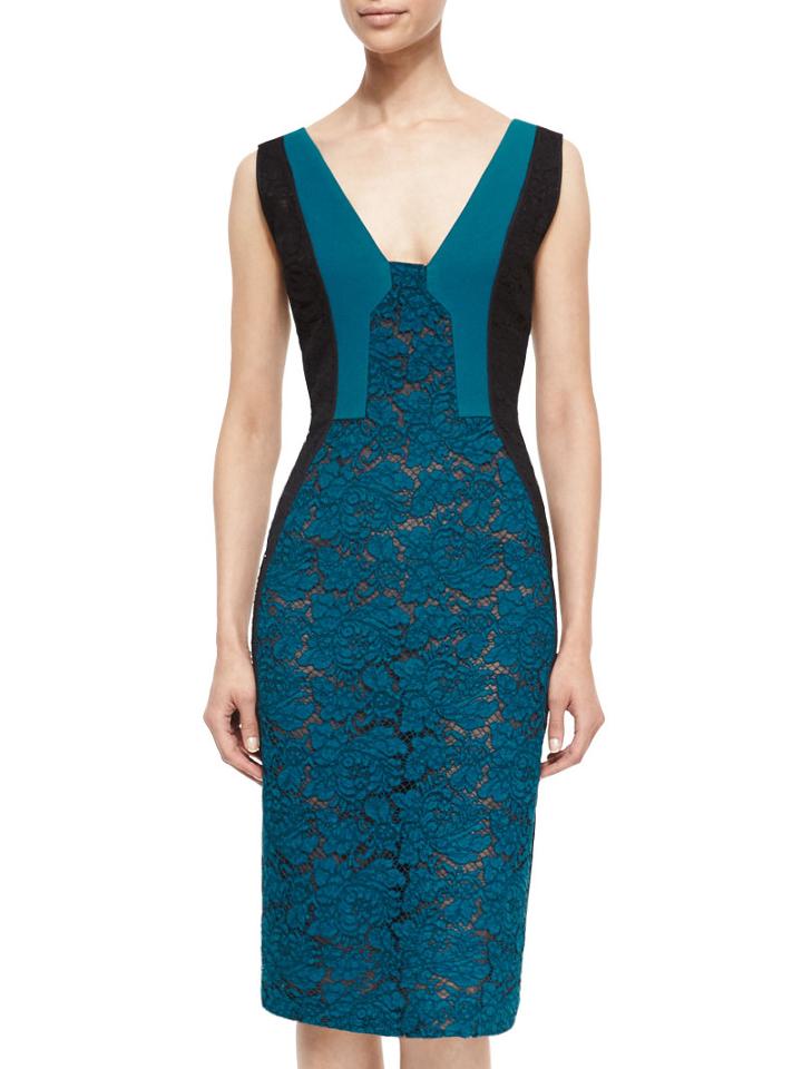 Shein Blue V Neck Backless Sleeveless Lace Dress