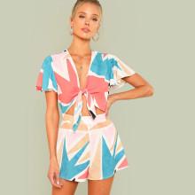 Shein Flutter Sleeve Knot Front Romper