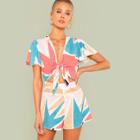 Shein Flutter Sleeve Knot Front Romper