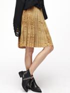Shein Gold Elastic Waist Pleated Velvet Skirt