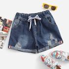 Shein Ripped Knot Front Roll Up Denim Shorts