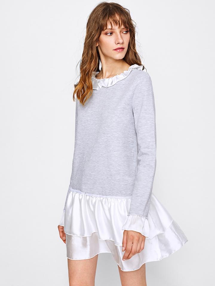 Shein Layered Flounce Trim Heather Knit Dress