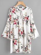 Shein V Cut Fold Pleat Bell Sleeve Dress