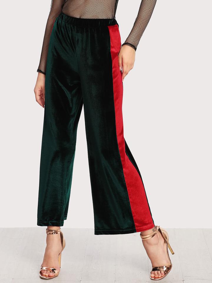 Shein Contrast Tape Velvet Pants