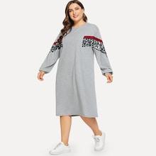 Shein Plus Contrast Leopard Sweatshirt Dress
