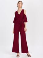 Shein Open Shoulder Fluted Sleeve Surplice Jumpsuit