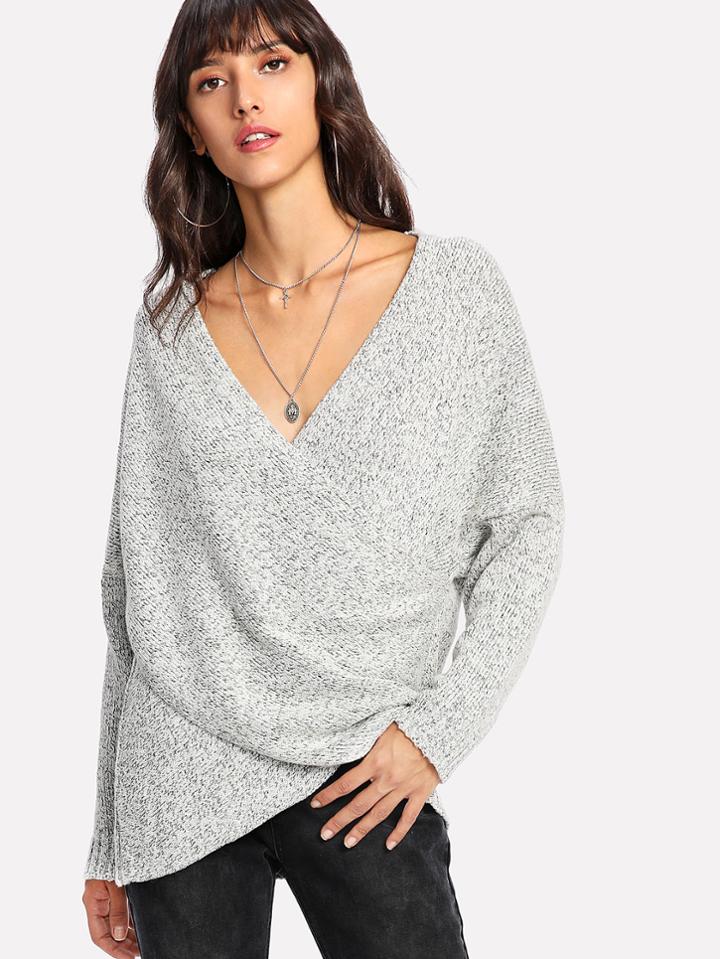 Shein Drop Shoulder Crossover Space Dye Sweater