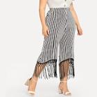 Shein Plus Vertical Stripe Tassel Hem Pants