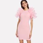 Shein Tiered Mesh Embellished Sleeve Form Fitting Dress
