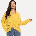 Shein Batwing Sleeve Knot Front Shirt