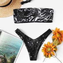 Shein Marble Print Bandeau Bikini Set