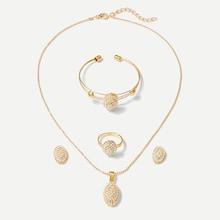 Shein Rhinestone Necklace & Earrings & Bracelet & Ring Set
