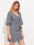 Shein Gingham V-neckline Drop Shoulder Overlap Dress