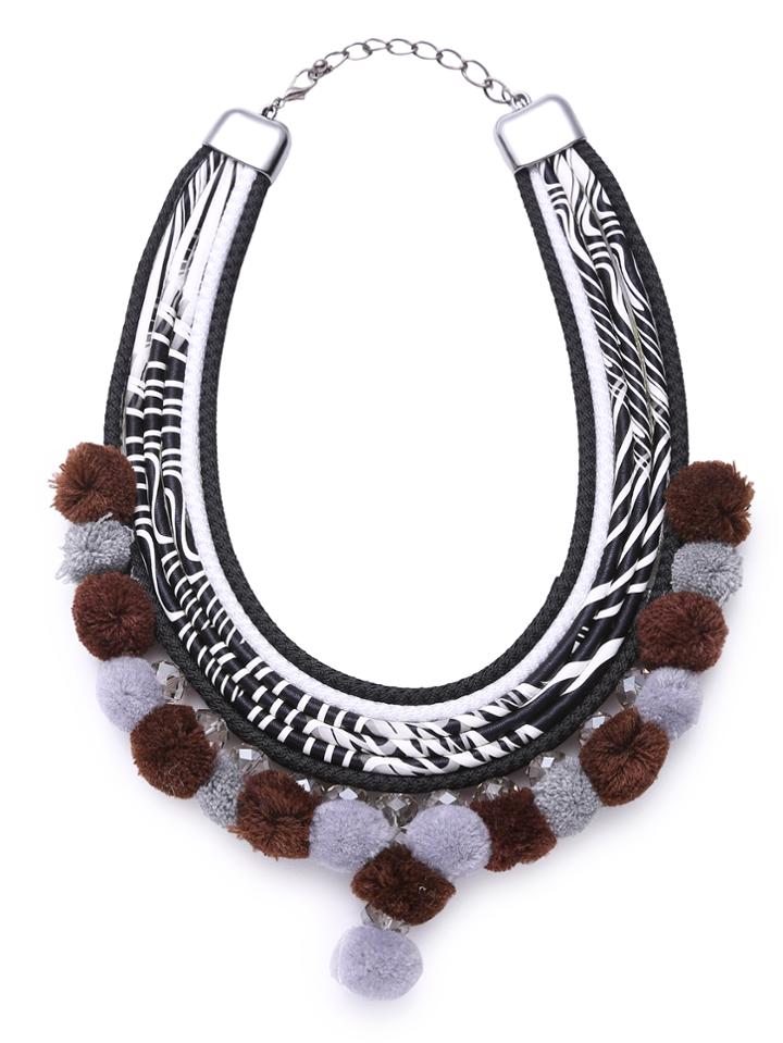 Shein Multi Strand Pom Pom Statement Necklace