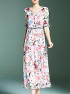 Shein Multicolor V Neck Floral Long Dress