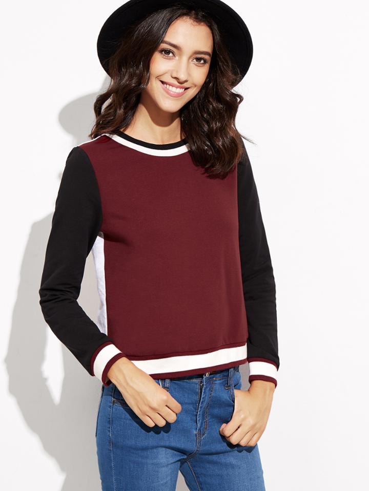 Shein Color Block Striped Trim Sweatshirt