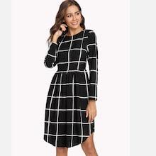Shein Smock Waist Curved Hem Grid Dress